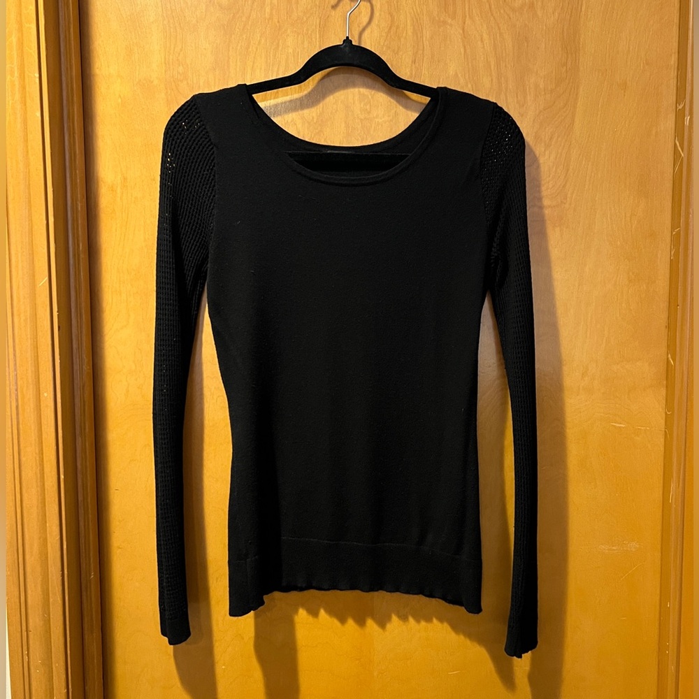 Express black long sleeve sweater with woven arm detail